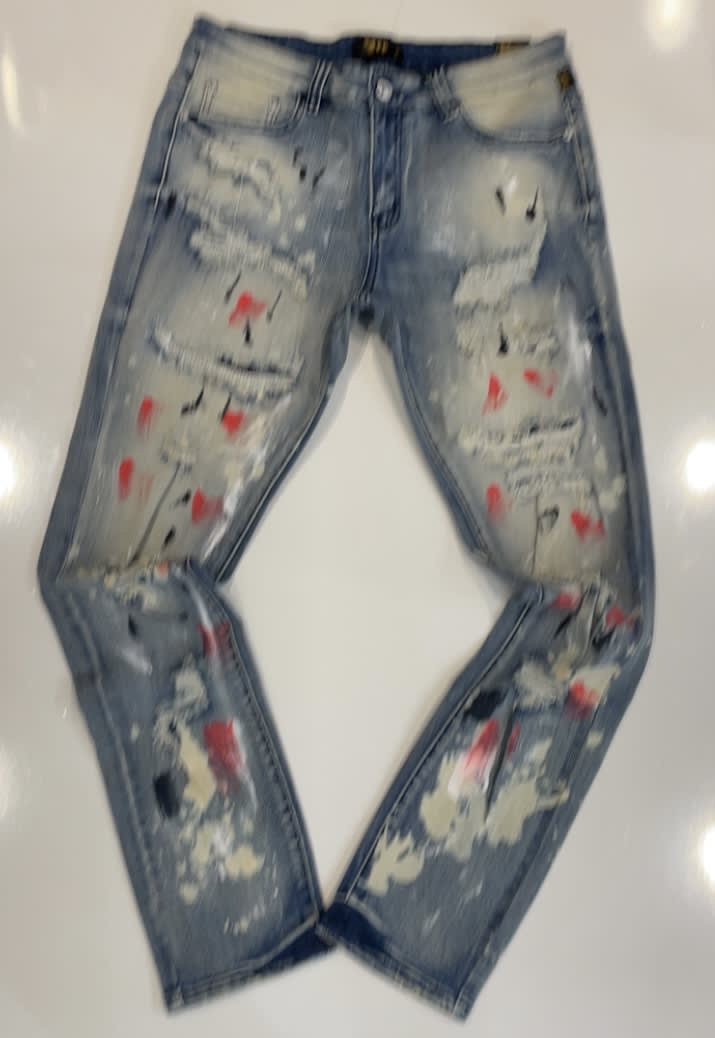 Kleep Light Blue Patched Paint Skinny Jeans