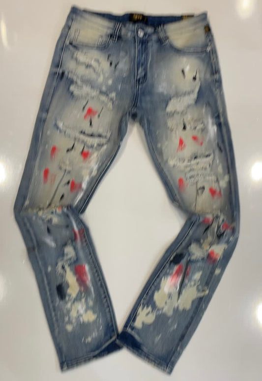 Kleep Light Blue Patched Paint Skinny Jeans