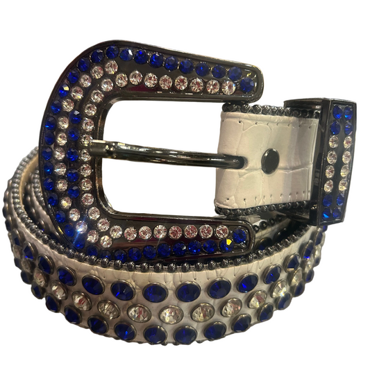 PREMIUM WEAR-Blue & Silver Rhinestone Studded Belt
