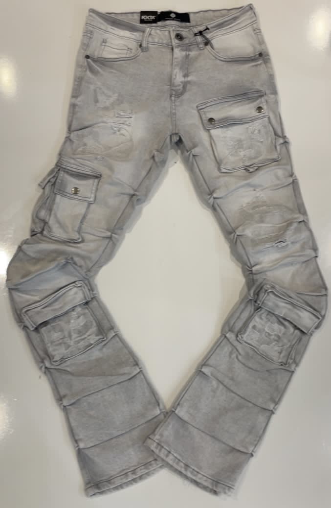 Fcous Gray Distressed Stacked Jeans