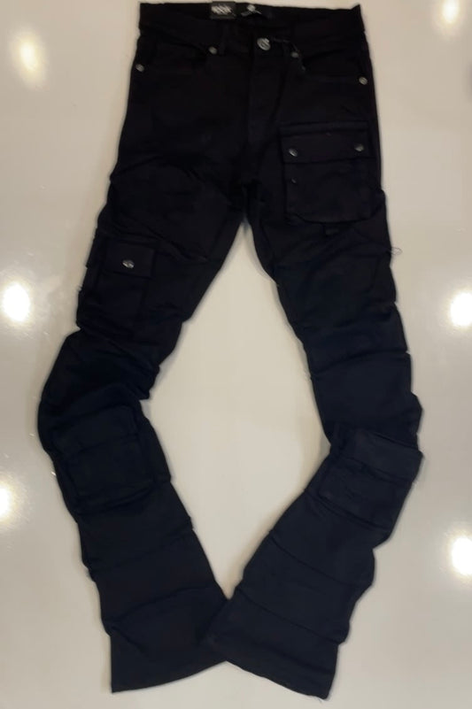 Focus Deep Black Distressed Stacked Jeans