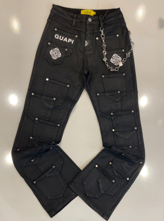 Guapi Obsidian Black Dice Flare Jeans