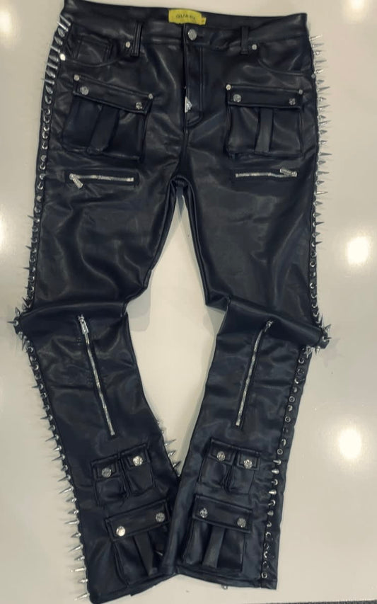 Guapi Obsidian Black  Stacked Leather pants