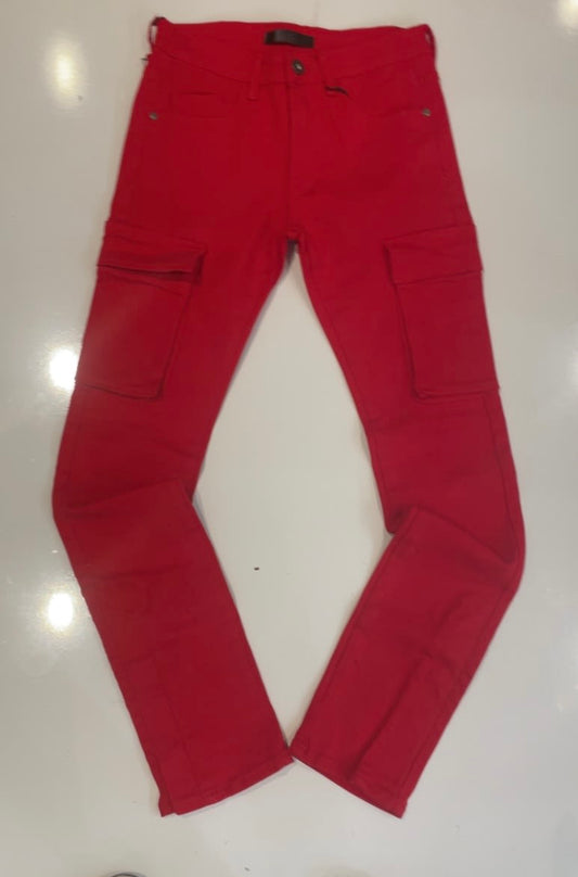 KDNK Red Stacked Cargo Jeans