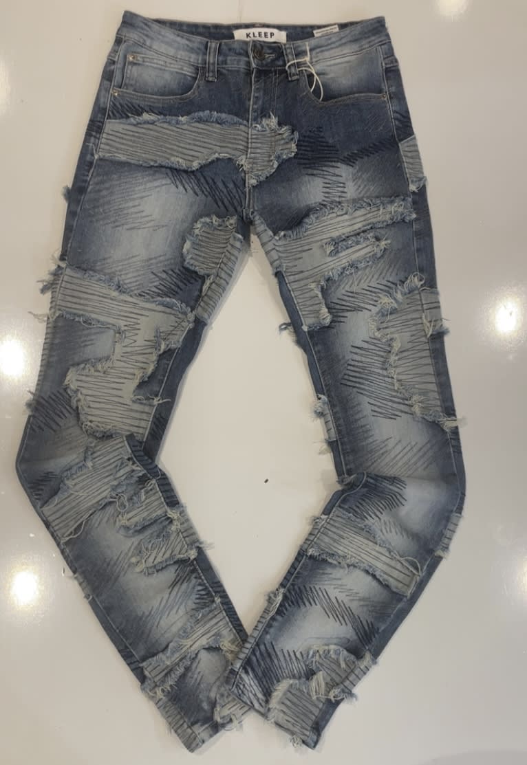 Kleep Blue Washed Patched Skinny Jeans