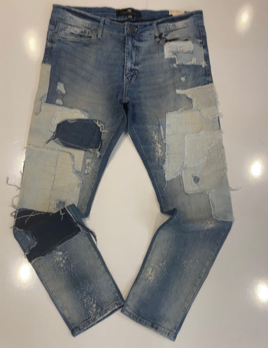 Jordan Craig Blue Wash Patched Skinny Jeans