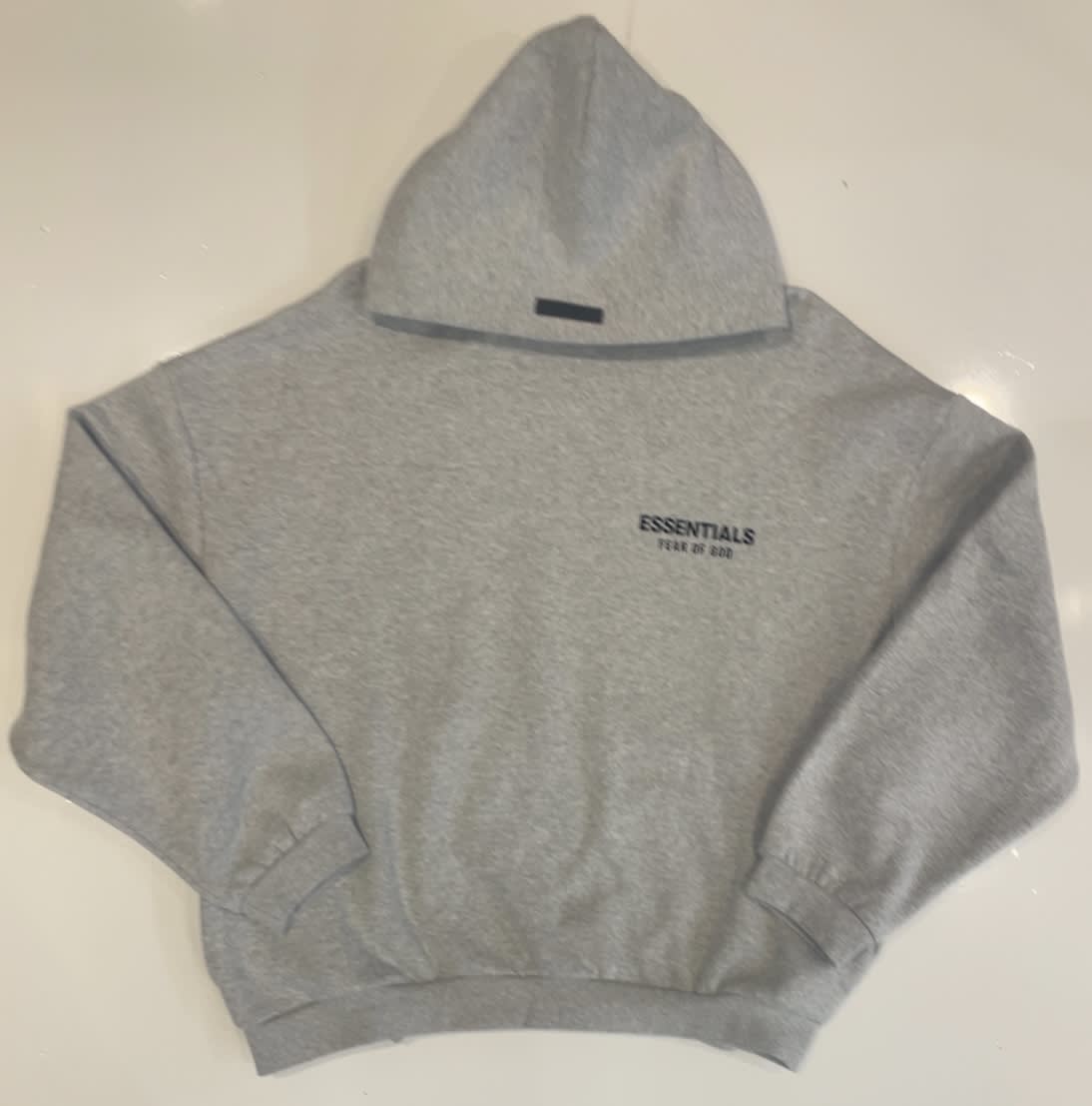 Essentials Grey Black Logo Cropped Hoodie
