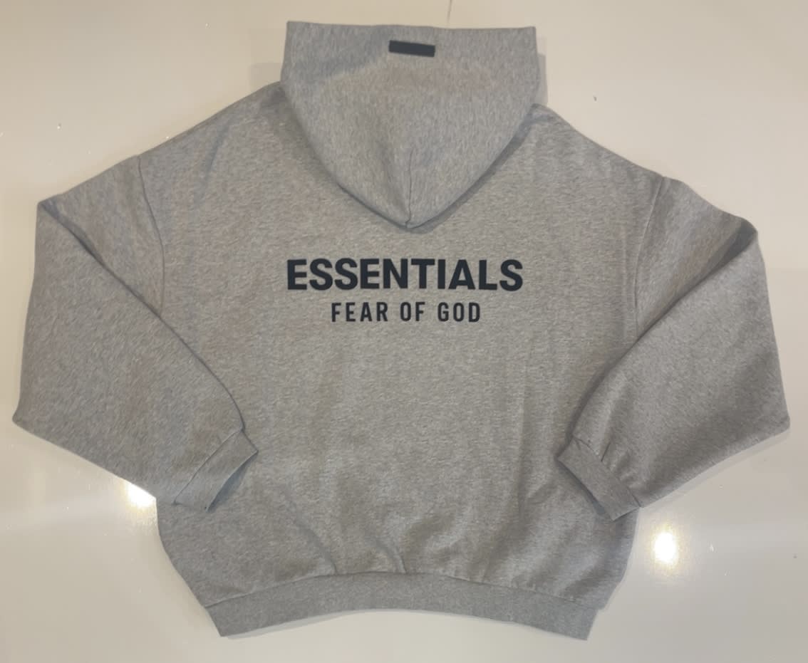 Essentials Grey Black Logo Cropped Hoodie