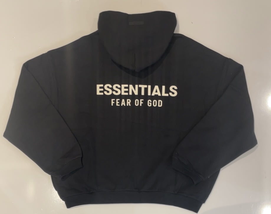 Essentials Black Cropped Hoodie White Logo