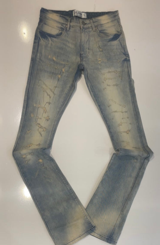 DZTR Vintage Blue Patched Stacked Jeans