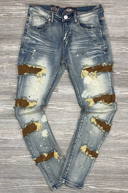 DENIMiCITY- zombie brown ripped bleached vintage wash denim jeans