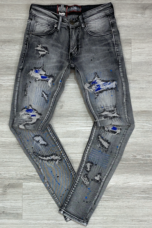 DENIMiCITY- rip & repair grey washed jeans