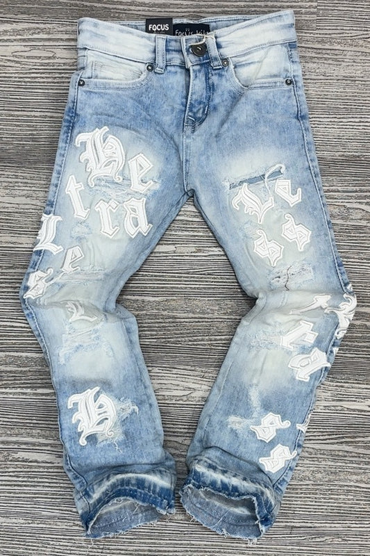 Focus- heartless stacked jeans (lt wash)(kids)