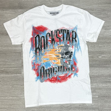 Rockstar- byker white printed ss tee