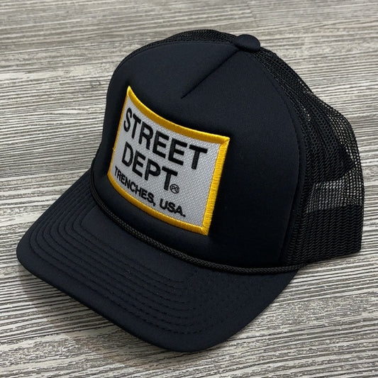 Planet Of The Grapes- street dept trucker hat (black/yellow)