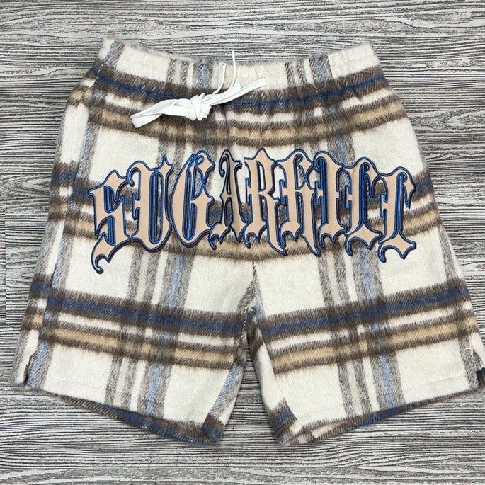 Sugarhill- “Tudor” mohair shorts (tan plaid)