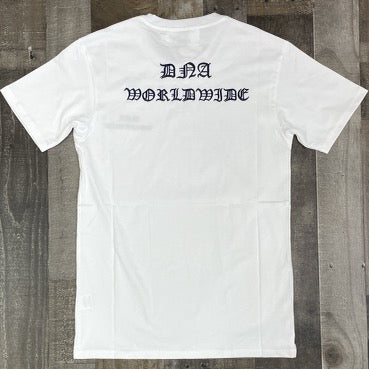 Dna Premium Wear- old English writing ss tee (white/navy)