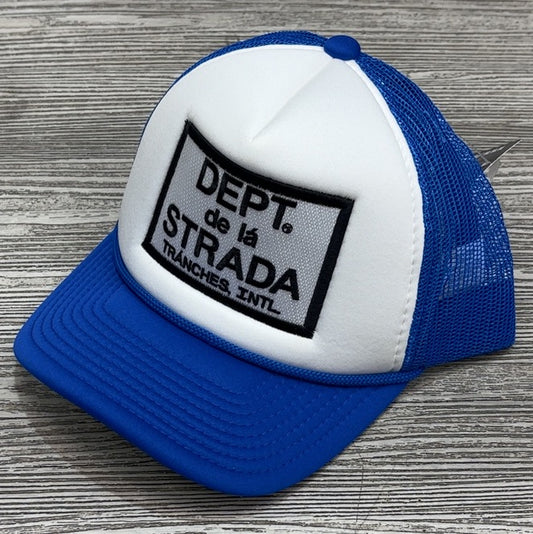 Planet Of The Grapes- Strada trucker hat (white/blue)