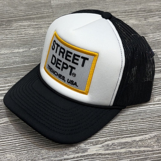 Planet Of The Grapes- street dept trucker hat(white/yellow)