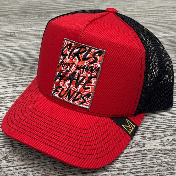 MV Dad Hats- funds trucker hat(red/black)