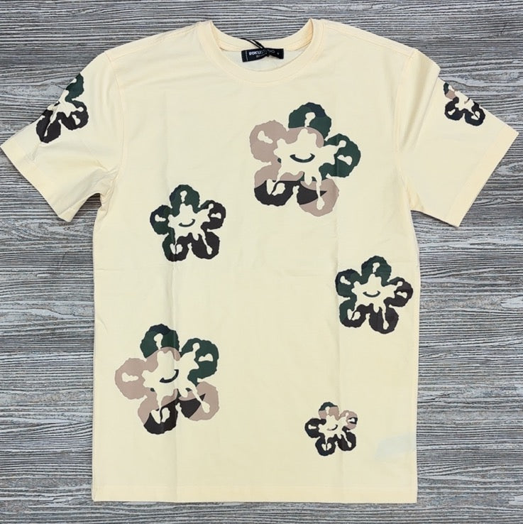 Roku Studio- woodland camo tear drip ss tee (cream)