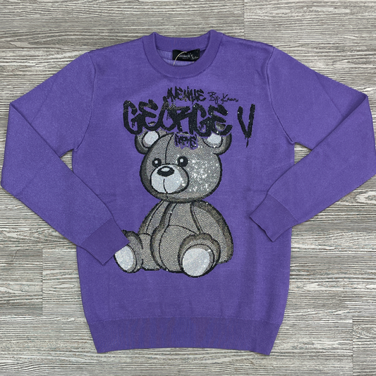 George V- studded teddy bear sweater (purple)