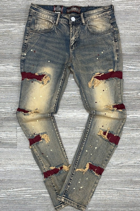 DEMIMiCITY- zombie burgundy ripped dark vintage denim jeans