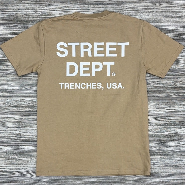 Planet Of The Grapes- street dept ss tee(khaki/white)